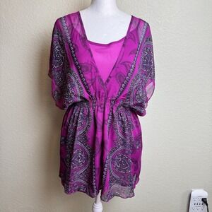 Apt 9 Size S Women's Top with Cami‎ Purple V-Neck Elastic Waist 2-PC Purple